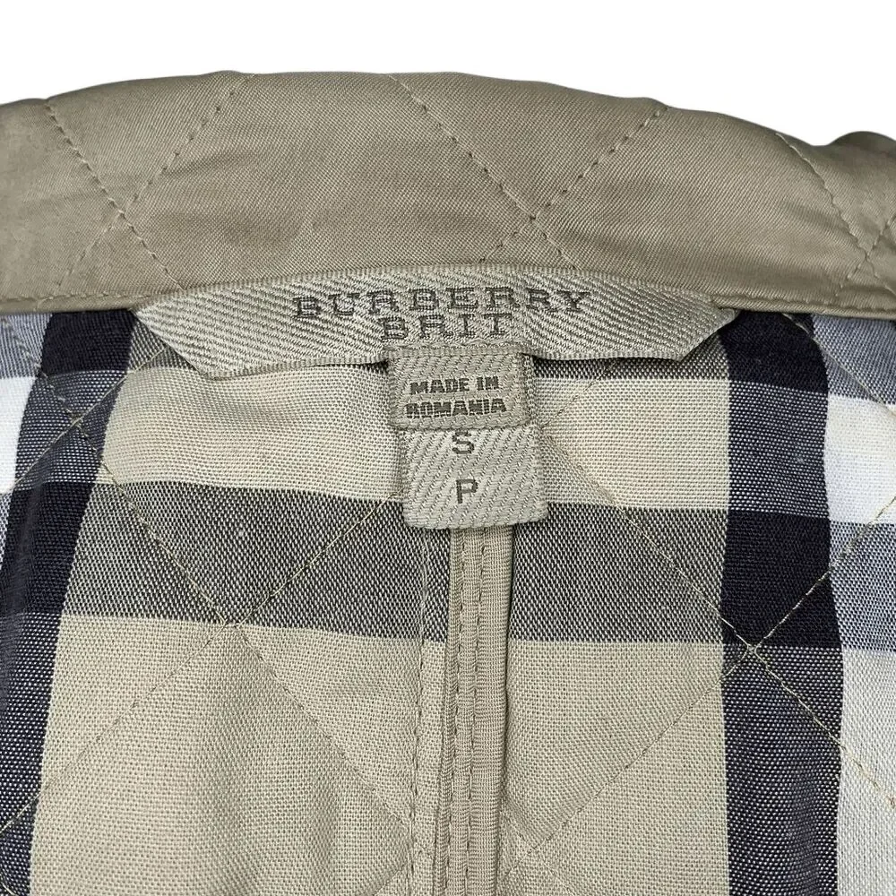 Burberry Brit Women’s Small Beige Quilted Jacket Nova Check Cuffs Classic Coat - Picture 10 of 13